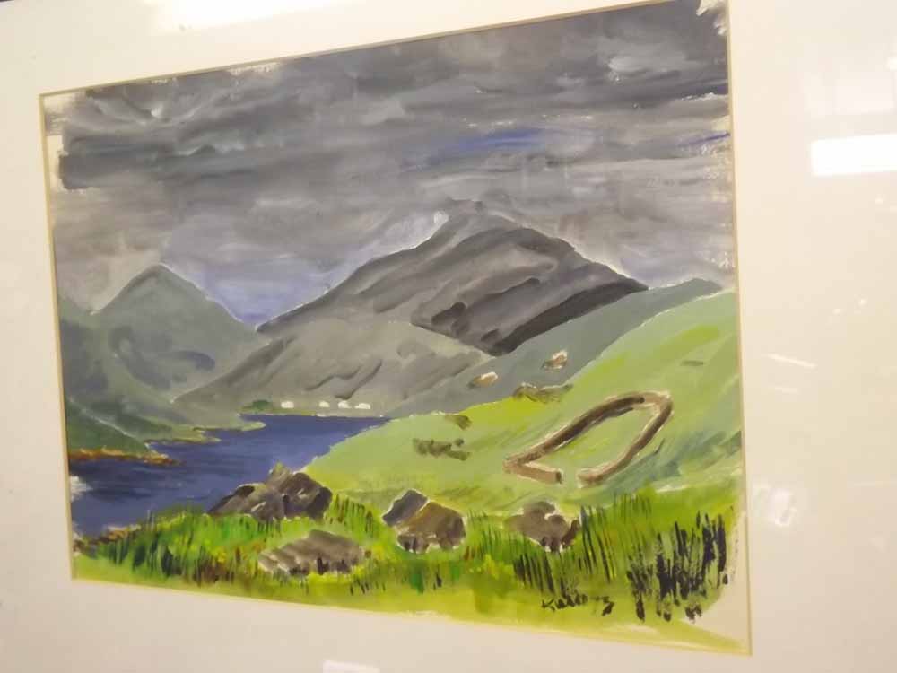 Indistinctly signed and dated '73, watercolour, Scottish landscape, 13 x 17ins