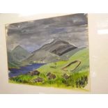 Indistinctly signed and dated '73, watercolour, Scottish landscape, 13 x 17ins