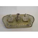 Silver plated vintage ink stand, 33cms wide