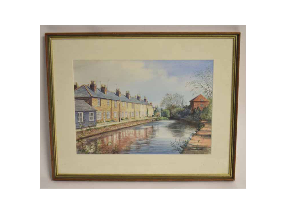 A G Habben, signed and dated '88, watercolour, River view with cottages, 10 x 14ins