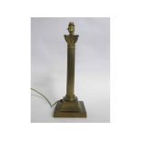 Brass table lamp, with stepped square base and Corinthian column, 45cms tall