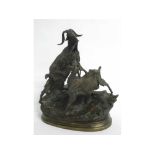 20th century bronze group of two mountain goats perched on rocks, 28cms tall