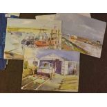 William Court, folio of 14 unframed watercolours, various subjects, assorted sizes