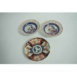 Imari plate and a further pair of similar ribbon plates, all approx 22cms diam (3)