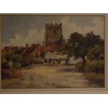 Charles Williams, signed watercolour, Village scene, 9 x 13ins
