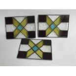 Three panels of vintage leaded glass, each 17cms x 23cms (3)