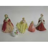 Group comprising three Royal Doulton figurines, "Rosebud", No 839023, 19cms tall, "The ermine