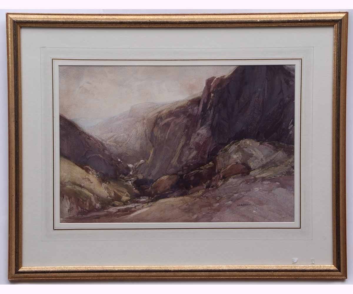 *George Robert Rushton, RI, RBA (1868-1948), watercolour, signed lower right, Valley landscape, 12 x - Image 2 of 2