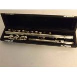 Trevor Jones "Privilege" model silver plated flute in case, 66cms long