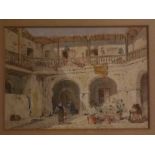 W B S, one initialled, group of four watercolours, Continental town scenes with figures, assorted