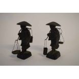 Pair of bronze Japanese figures of water carriers, 11cms tall