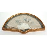 Attractive Japanese fan with gold lacquered ivory outer cases and ivory sticks, the panel delicately