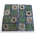 Group of four William de Morgan tiles, "Anemone trellis" design, each stamped W de Morgan to the