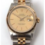 Late 20th Century steel and gold, centre seconds, calendar wrist watch, Rolex, Oyster Perpetual, "
