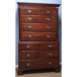 Late 18th/early 19th century oak and mahogany chest on chest, the upper section with a moulded