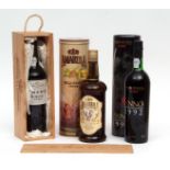 Fonseca White Port (in wooden presentation box) and Cockburn's LBV Port (boxed) and Amarula Wild