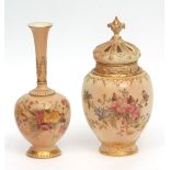 Royal Worcester blush ivory baluster pot-pourri vase, hand painted with flowers, complete with inner