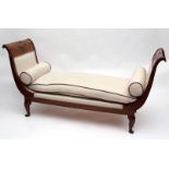 Early 19th century French walnut "swan neck" chaise, each upright moulded with two-handled