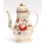 Late 18th century Staffordshire Creamware coffee pot, painted to each side with a floral bouquet,