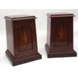 Pair of unusual mahogany side cabinets, the plain tops with moulded edges inlaid with boxwood and