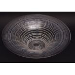 Large 20th century, probably French, circular glass bowl with concentric rings of white glass