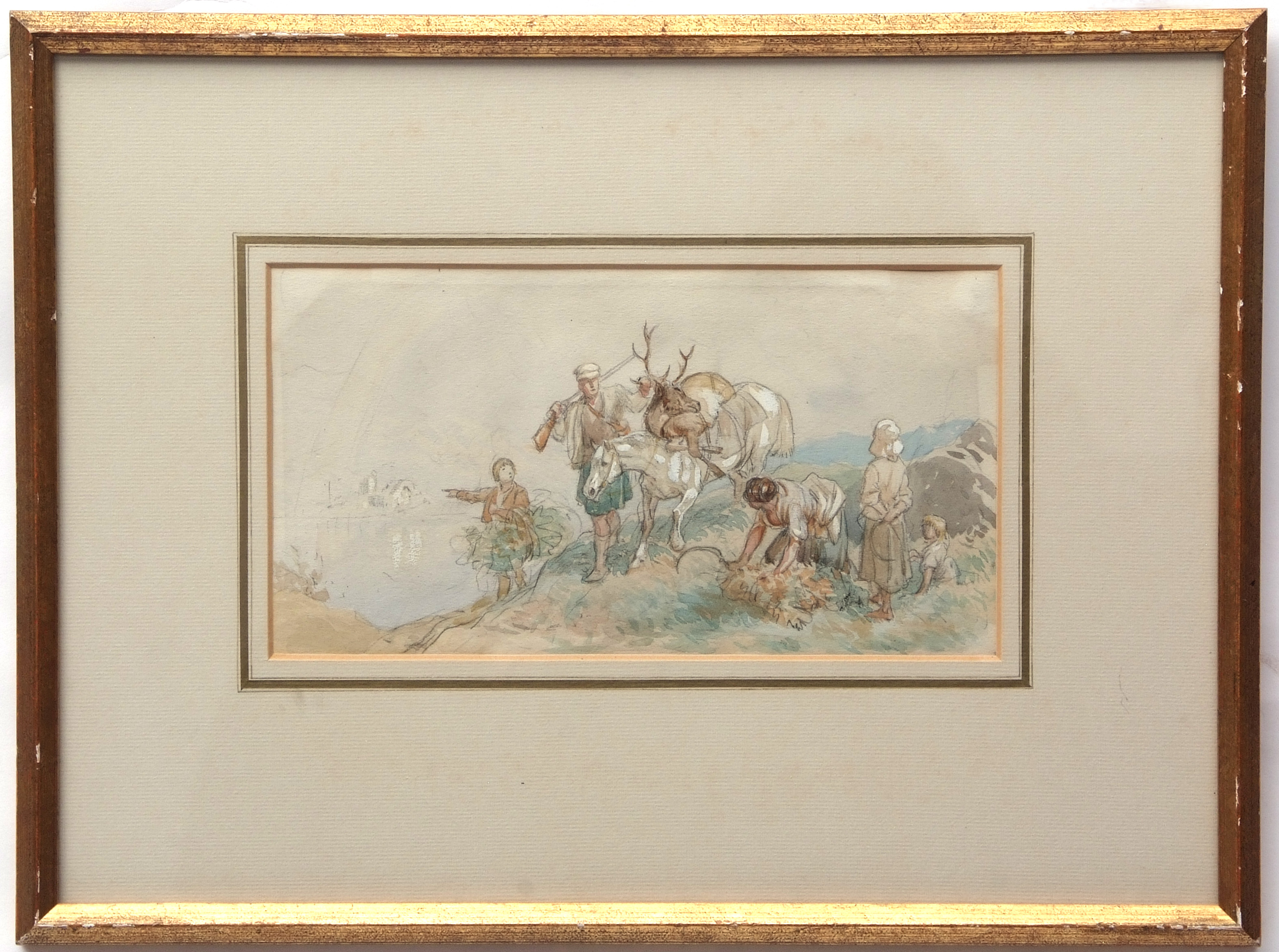 JOHN FREDERICK TAYLER (1802-1889, BRITISH) "Returning from the Hunt" pencil and watercolour 13 x - Image 2 of 2