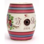 Bristol Pearlware barrel inscribed "FB 1834, 12cms diameter