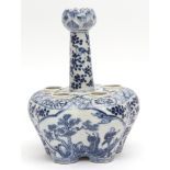 Chinese blue and white porcelain tulip vase of typical form with lotus neck decorated with floral