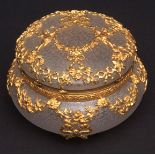 Late 19th/early 20th century frosted glass dressing table box of circular form with hinged lid, good