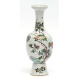 Chinese famille verte porcelain vase delicately enamelled with flowering shrubs, scattered insects