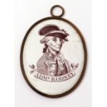 Historical/Military Interest: An oval enamel plaque circa 1780 printed in black with a head and