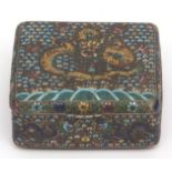 Small Chinese metal box densely enamelled in multi-colours with dragons and pearls against a