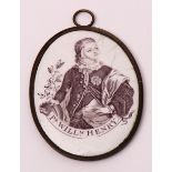 Mid-18th century oval enamel plaque of Prince William Henry printed in black with title below in