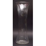 Large late 19th century clear wrythen glass vase with spreading foot and top, circa 1880, 55cms tall