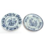 Two 18th/19th century Dutch Delft ware blue and white plates, floral decoration to both, 23cms