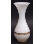 Mid-19th century white opaline glass vase with gilded rings, possibly Baccarat, 30cms tall