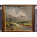 Shirley Carnt, signed oil on canvas, "The Cloud, Brancaster Staithe", 60cms x 65cms