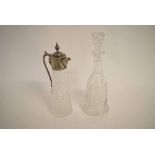 Good quality clear cut glass decanter with matching stopper, together with a further early 20th