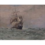 *Rowland Fisher, ROI, RSMA (1885-1969, British) Clipper Ship at Sea oil on panel, signed lower right