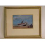 James J Allen, signed oil on board, "Old Crab boat, Norfolk", 12cms x 20cms