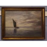 E C Saunders, oil on canvas, Wherry, Breydon Water, 34cms x 49cms