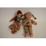 Two vintage felt dolls, one by Norah Wellings of a girl with a bonnet, and a further one of a jester