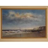 James J Allen, signed oil on board, "Beachcombers, Sheringham", 18cms x 28cms