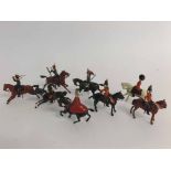 Eight assorted lead painted cavalry men on horseback, (a/f)