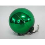 Green glass witches ball with metal mount, approx 15cms diam