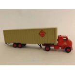 Boxed Dinky Toy 948 McLean tractor trailer with red cab and grey plastic trailer