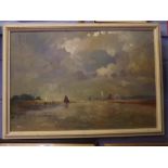 Geoffrey Chatten, signed oil on board, Estuary with sailing boats, 53cms x 79cms