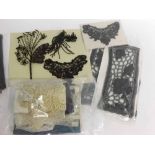 Box to include a quantity of lacework fringe, glass, jet and other linen pieces, (qty)