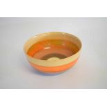 Clarice Cliff bowl with a striped design, bands of puce, orange and brown, with the Bizarre