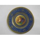 George Jones & Sons decorative cabinet plate with painted fruit centre and signed W Birkbeck with